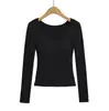 Camiseta de Manga Longa Pura Desejo Camurçada de Camada Dupla para Mulheres, Camisa Básica Casual Justa ao Corpo, Top Curto Elástico Colorido Liso Emagrecedor