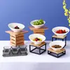 Mesa de Buffet de Madera, Plato para Ensalada de Frutas, Bol para Platos Fríos, Estante para Salsas de Restaurante de Hot Pot, Soporte de Exhibición para la Hora del Té, Estante de Exhibición de Alimentos