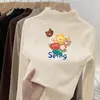 Nova Camiseta Térmica de Manga Longa para Meninas Outono e Inverno, Top Tendência Estilo Coreano com Babados e Gola Alta para Crianças Maiores