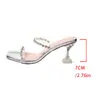 26 Modelos Nuevos de Zapatillas Transparentes de Strass de Tamaño Grande con Tacón Alto para Mujer, Tacón Delgado, Punta Cuadrada, Uso Exterior, Zapatos Sexy de Cristal con Una Sola Tira