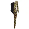 Mono de Moda Europeo y Americano Transfronterizo con Estampado de Leopardo Personalizado de Una Manga Mono Irregular Sexy Ajustado con Patchwork para Mujer