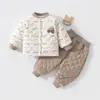 Conjunto de duas peças para bebê, jaqueta de algodão acolchoada e espessa para outono e inverno (120g) e calça, agasalho infantil com top acolchoado