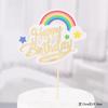 Globo Arcoíris Doble Inglés Feliz Cumpleaños Bandera de Color Decoración de Pastel Horneado Postre Disfraz Enchufe