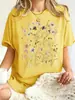 Linda camiseta feminina com estampa floral, camiseta de algodão de manga curta e gola redonda para o verão, top esportivo feminino Y2K
