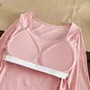 Top com bojo fixo no peito, calça de modal, algodão nuvem, pijama de primavera e outono, roupa de casa casual estilo coreano rosa