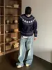 Suéter Jacquard de Punto con Cuello Redondo Estilo Retro Americano con Diseño de Copos de Nieve Fair Isle para Hombres y Mujeres Suéter Casual Holgado Top Cleanfit