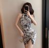 Ropa en Vivo Anfitriona Femenina 2025 Verano Nuevo Retro Halter Sin Mangas Slim Versión Mejorada Vestido Cheongsam