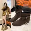 Botines Coreanos de Borlas 2026 para Mujer, Botines Cortos de Invierno con Hebilla de Cinturón, Tacón Bajo Versátil Color Café, Tallas Grandes