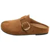 Mules fechadas com textura de couro, novo estilo de verão, com sola grossa, que aumentam a altura, versáteis, adequadas para uso externo, chinelos fechados estilo Birkenstock, para calçar sem as mãos