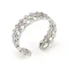 Moda Transfronteriza Personalidad Retro Simple Anillo de Acero Inoxidable Abierto de Trébol de Cuatro Hojas de 18K con Diseño de Puntos y Diseño Hueco de Doble Capa
