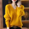 2025 Novo Outono e Inverno Roupa Exterior Cor Pura Decote V Tricot para Mulheres Caimento Solto Emagrecedor Tricô Espesso para Mulheres