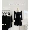 Foto real em estoque Vestido preto pequeno de veludo retrô francês vestido de renda saia de baixo feminina