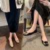 Zapatos planos rv para mujer 2024 nuevo punta cuadrada tacón grueso cuero zapatos de dama de honor trabajo diario hebilla cuadrada zapatos de boda mujer