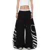 Calça de moletom esportiva estilo americano, resistente, com estampa de letras de strass, barra curva, unissex, calça larga estilo jazz dance, moderna, tendência