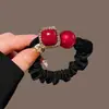 Elástico de Cabelo Vermelho em Formato de Coração para Jovens Mulheres, Estilo Coreano Luxuoso, Scrunchie em Formato de Coração para Penteados de Coque, Corda de Cabelo para Rabo de Cavalo Alto, Acessório de Cabelo