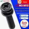 Parafuso de combinação tripla com cabeça escareada e fenda cruzada e sextavado externo, cabeça escareada sextavada, M5/M6/M8/M10, zinco preto galvanizado a ferro