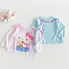 Blusa Transpirable para Niñas 2026 Nuevo Verano Estampado de Gato de Dibujos Animados Camiseta de Manga Larga Elegante Top de Mariposa