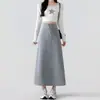 Falda casual gris con cordón para mujer, primavera y otoño, de cintura alta, corte recto, con caída, abertura trasera, falda larga de línea A, transfronteriza