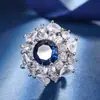 Otoño e Invierno Nuevo Joyería Huabi Base de Cobre Chapado en Oro Espinela Azul Simulada Redonda Elegante Lujo Accesible Juego para Mujer 10Mm7M