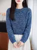 Blusa de Tricô com Lantejoulas Gola Redonda Manga Longa Feminina Suéter Outono Inverno Brilho Fino Luxo Leve Temperamento Emagrecimento Estiloso Camada Base