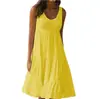 2025Wish Amazon Aliexpress Roupas Femininas 7 Cores 5 Tamanhos Sem Mangas Decote Redondo Patchwork Bainha Larga Vestido de Praia Estilo Europeu e Americano
