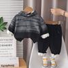 Ropa de Invierno para Niños, Sudadera con Capucha y Mangas Largas Gradiente en Inglés para Niños, Forrada de Felpa, Tie-Dye, Ropa Cálida, Conjunto de Dos Piezas, Exportación