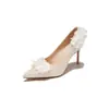 9169A-237 salto alto flor tridimensional feminino bico fino stiletto glitter sapatilhas sapatos brancos de casamento