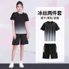 Conjunto de Ropa Deportiva para Mujer Camiseta de Manga Corta de Seda Helada Secado Rápido Ropa de Verano para Fitness Pantalones Cortos para Baloncesto Correr por la Mañana Conjunto de Entrenamiento