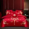 Conjunto de cama de quatro peças para casamento em algodão de fibra longa de luxo, 100% algodão, algodão puro, capa de edredom bordada para casamento, lençol de baixo e fronhas, novo conjunto de cama de seis peças para casamento