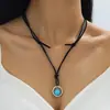Colar com Pingente Turquesa Estilo Cowboy Ocidental Moda Retro Europeu e Americano Colar com Pingente de Corda para Homens