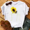 Camiseta Casual Kawaii para Mujer Maycar con Estampado de Girasol y Mariposa Ropa Casual Cómoda para Mujer Negro