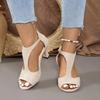Moda Simples Europeia e Americana Bolsa com Zíper Traseiro Sapatos Boca de Peixe Sandálias Romanas de Salto Fino Laterais Vazadas Tamanho Grande 45+ Verão Feminino Comércio Exterior