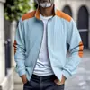 Jaqueta Masculina de Veludo Cotelê Pesada, Solta, Casual Simples, Patchwork Retrô, Gola Alta