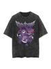 Camiseta de Manga Curta Lavada e Envelhecida Top Pequeno Pedra Fantasma Japonesa High Street Americana Retrô Batik Manga Curta