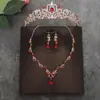 Conjunto de Corrente com Colar, Brincos e Coroa para Noiva Transfronteiriço, Colar Vintage, Colar com Cravação de Diamantes em Liga Metálica, Acessórios para Vestido de Casamento