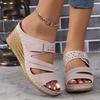 Sandalias europeas y americanas nuevas 2024, sandalias con costuras huecas para mujer, sandalias de cuña cruzadas de tacón alto, zapatillas de talla grande para mujer