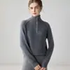 Suéter de Lã Cashmere 100% Puro Baicai Veludo Chegada Outono/Inverno Gola Meia-Alta Tricô Versátil Para o Trabalho Zíper Solto