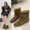Botines Retro Dulces Geniales con Remaches Plegables para Mujer 2026 Otoño/Invierno Nueva Llegada Gamuza Merade Versátiles Plegables Botines Estilo Western
