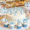Topo de Bolo Cavalo Bebê Mês Completo, Cem Dias e Primeiro Aniversário, Cartão de Inserção para Decoração de Bolo de Festa de Aniversário Infantil, Topo Azul
