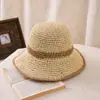 Sombrero de Pescador de Paja Tejido a Mano de Ala Ancha Estilo Japonés Fresco para Mujer Sombrero Plegable de Ala Grande para Playa con Protección Solar