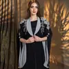 BA4149 terno de moda preto e cinza gola de terno strass costurado à mão casaco feminino cardigã elegante roupão longo saia longa