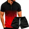 Nueva Camiseta Deportiva Casual para Hombre Verano Solapa Gradiente 3D Manga Corta Polo Set