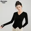 Ropa de práctica de baile ropa de danza moderna traje negro examen de arte ropa para el cuerpo femenina modal danza clásica top manga larga