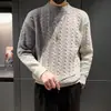 Suéter Masculino de Gola Redonda Cor Sólida para Outono/Inverno 2025, Espesso, Estilo Coreano, Tendência, Solto, Tricô para Roupa Externa
