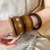 Pulsera Redonda de Madera Retro Transfronteriza Europea y Americana para Mujer Versátil de Moda Exagerada Pulsera de Mano Lujo Ligero Gama Alta Joyería de Mano Simple