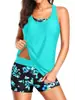 2027 Traje de baño de tres piezas dividido para mujer, conservador, ligeramente con sobrepeso, que oculta el cuerpo, deportivo, shorts tipo bermuda, comercio exterior, bikini, venta al por mayor en Amazon