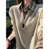 Estilo Old Money Patrón Espiga de Trigo Sudadera con Capucha Falsa de Dos Piezas para Hombre Otoño Cuadros Patchwork Solapa Manga Larga Camiseta Capa Base
