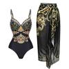 Maiô estampado preto dourado com estampa de uma peça feminino 2024 novo maiô de comércio exterior com explosões transfronteiriças Amazon 2323