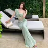 Vestido Asimétrico Retorcido para Mujer, Vestido Sexy de Verano con Incrustaciones de Encaje, Elegante Vestido Largo Ajustado al Cuerpo