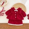 Roupas de outono e inverno para bebês Vestido festivo de aniversário para meninas Ano Novo Jaqueta de veludo acolchoada de algodão Sobressaia Conjunto de duas peças